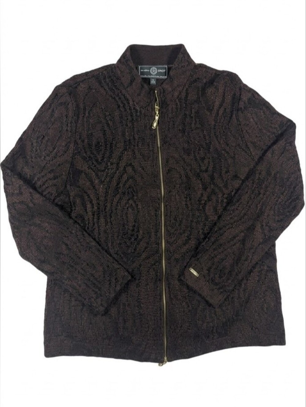 Vintage St. John by Marie Gray Brown Jacquard Full zip Jacket Size L Made In USA